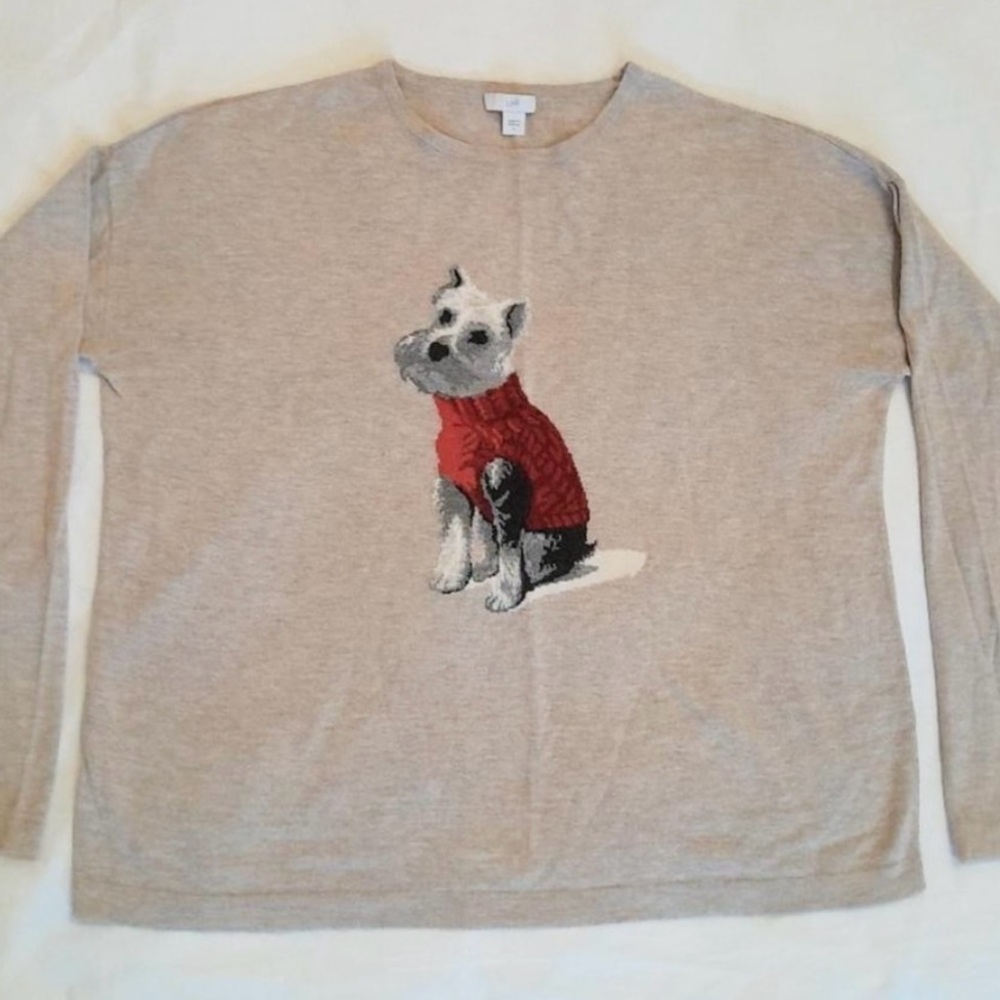 ❤️… J. Jill Red Dog Sweater Gray Black Accents
